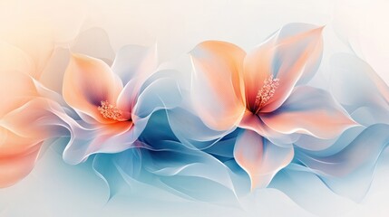 Pastel peach and blue abstract flowers.