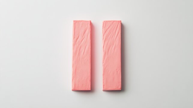 54.A clean and modern setup featuring two pink strawberry chocolate bars arranged vertically against a stark white background. The bars&acirc;&euro;&trade; delicate color and texture create a striking visual contrast.