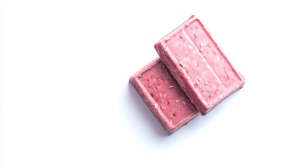 115.Two Pink Strawberry Chocolate Bars on a White Background, Vertical Shot