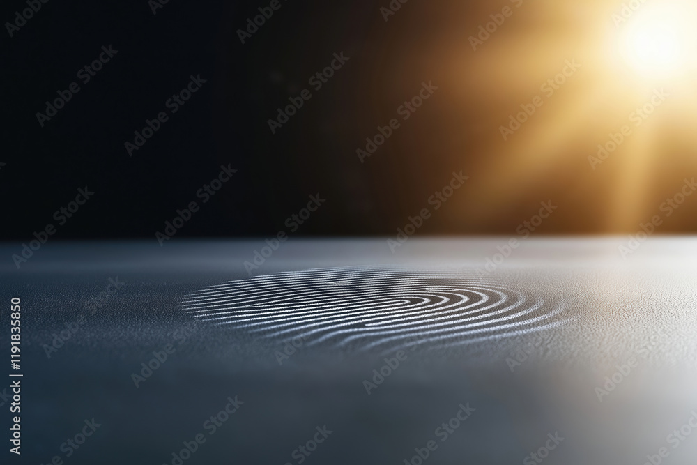 Poster unique fingerprint pattern cast in sunlight on a surface creates an intriguing visual