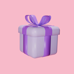 Gift box with ribbon 3d render illustration