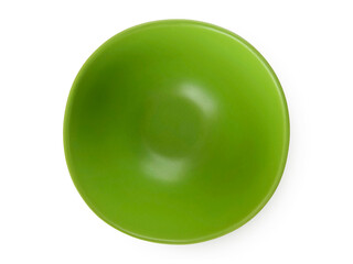 Top view of empty green ceramic bowl mock up, isolated on white background with clipping path. Mockup blank bowl flat lay with space for food design.