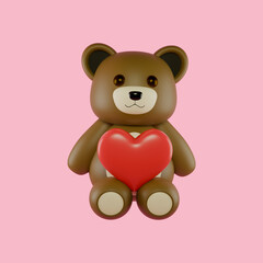 Teddy bear with heart 3d render illustration