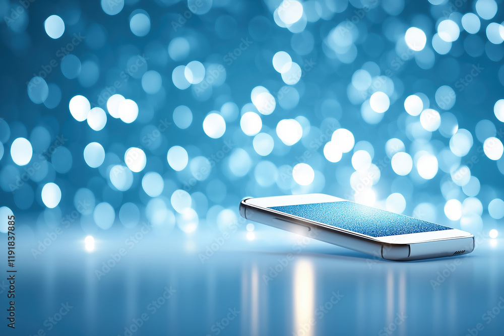 Aufkleber smartphone on a reflective surface with a serene bokeh background