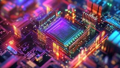 Obraz premium Close-Up of a Circuit Board with Glowing Wires