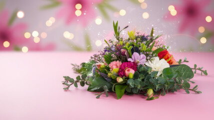 Obraz premium Magical Spring Flowers Bouquet Pink Background Festive