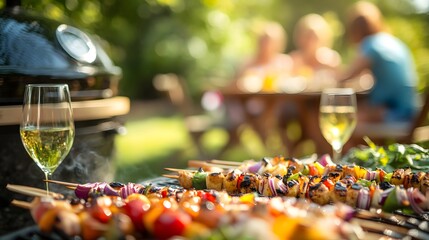 Grilled Chicken and Vegetable Skewers Outdoor Summer BBQ