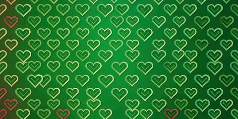 4K Motion Loop Green Background Heart Pattern Animated Wallpaper, Diagonal Scroll Heart Design, Abstract Green Heart Animation