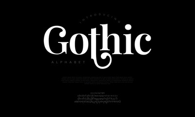 Gothic typography beauty fashion elegant minimalist serif italic fonts decorative wedding vintage retro logos. Minimal luxury font alphabet logo. Vector illustration