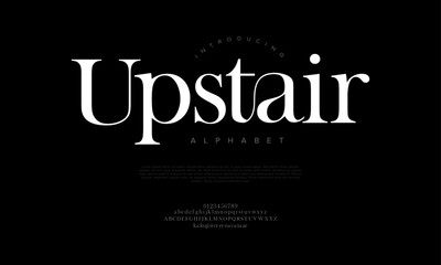Upstair typography beauty fashion elegant minimalist serif italic fonts decorative wedding vintage retro logos. Minimal luxury font alphabet logo. Vector illustration