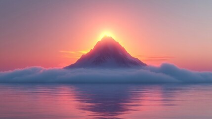 Fototapeta premium Sunrise over snowy peak, ocean cloudscape, serenity