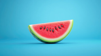 Fresh watermelon slice on vibrant blue background, evoking summer vibes