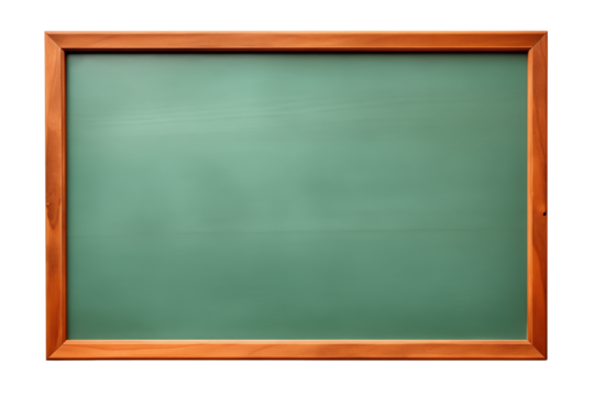 Green school chalkboard with a wooden frame, isolated on transparent background.