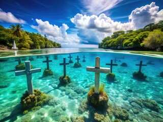 Obraz premium Camiguin Island Sunken Cemetery: Philippines Underwater Cemetery Landscape Photography
