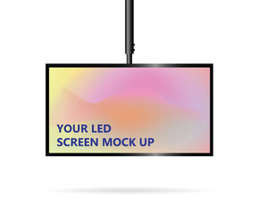 Realistic TV screen. Modern stylish lcd panel, led type. Large computer monitor display mockup. Blank television template.