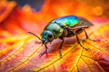 Naklejka premium Dead Insect on Autumn Leaf - Macro Fall Photography - Nature Close Up