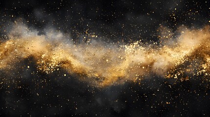 Fototapeta premium Cosmic Gold Dust Explosion Space Abstract Art Dark Background Wide Angle Mystical Concept