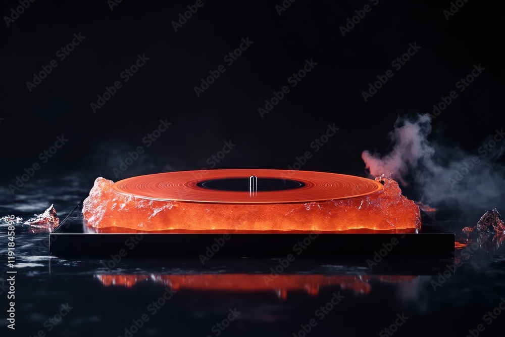 Poster dynamic vinyl record melting studio setting photography abstract environment close-up view art conce