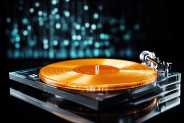 Spinning vinyl record music studio photography dark setting close-up nostalgia and sound