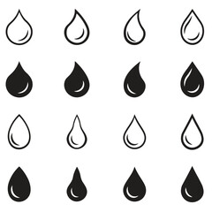 Water Drop Icon Set Vector Design on White Background.