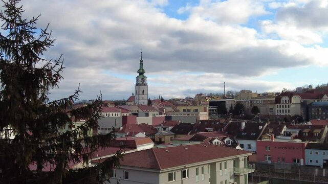 Trebic, Czech Republic - January 4, 2025: Cityscape. Church of St. Martin