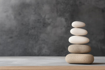 Simple stone stack representing balance and tranquility on a calm surface