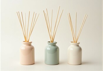 Stylish Ceramic Diffuser Set Featuring Wooden Reed Sticks - Enhance Your Living Space with Soothing Scents and Modern Design