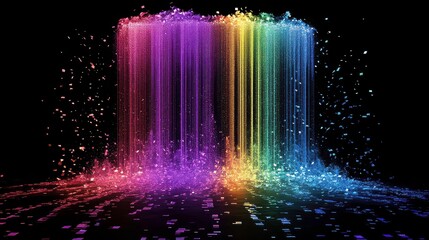 A cascade of rainbow glitter falling like a waterfall.