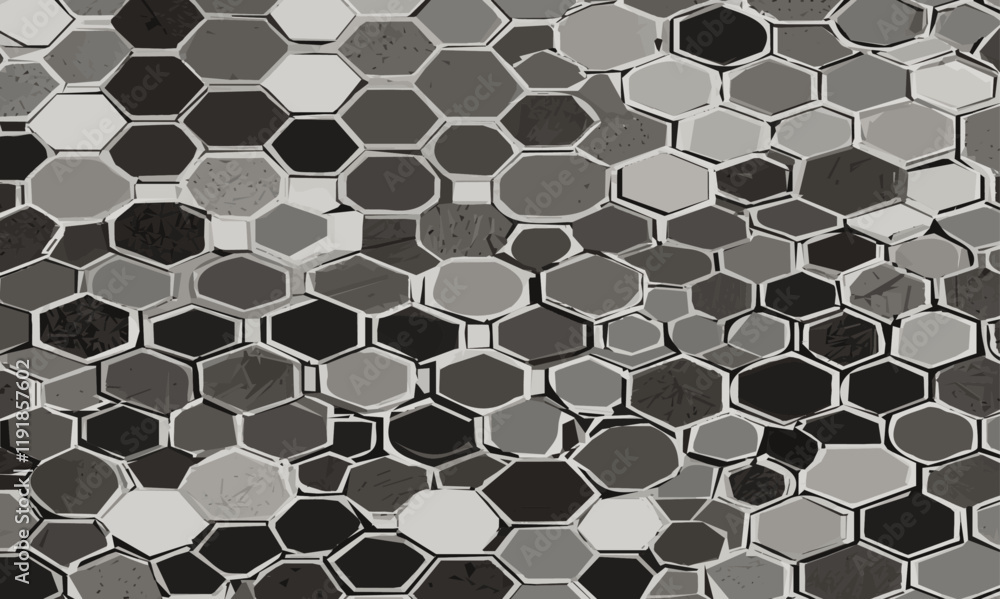 Poster abstract dark grey hexagon white and black line pattern texture style white background. vector illus