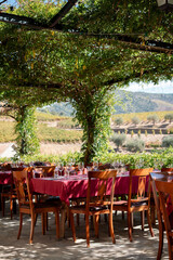 Dining table outside on a terrace in europe 