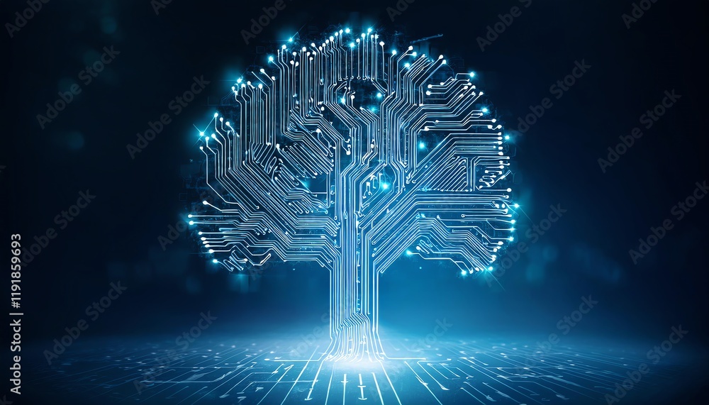 Aufkleber a digital representation of a tree formed by intricate circuitry, symbolizing the fusion of nature a