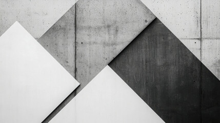 Geometric Concrete Textures: Abstract monochrome image featuring contrasting textures and geometric shapes of concrete and smooth panels creating a modern architectural design aesthetic.
