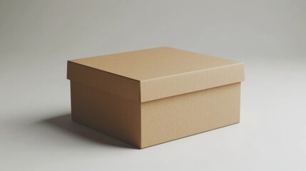 Simple and Elegant Brown Cardboard Box with a Lid on a Neutral Background Suitable for Various Storage and Packaging Needs in Contemporary Settings