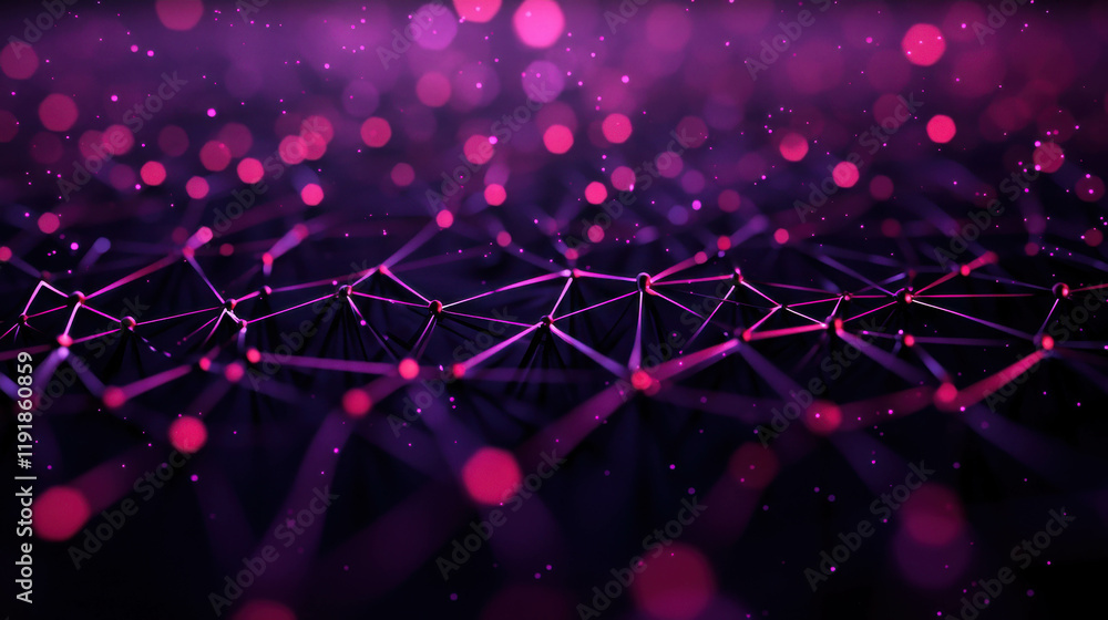 Poster purple network: abstract digital art depicting a complex network of interconnected nodes and lines, 