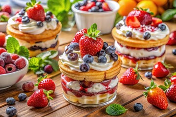 Sweet Breakfast Feast: Vibrant Fruit Parfaits, Fluffy Pancakes & Golden Waffles