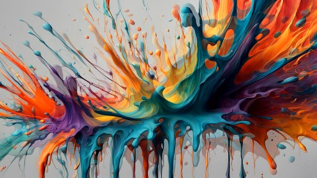 A vibrant abstract splash of colorful paint, showcasing dynamic movement and fluidity.