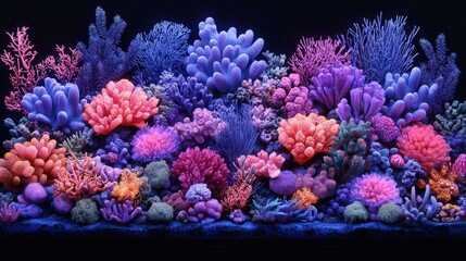 Fototapeta premium Vibrant Underwater Coral Reef with Various Shapes and Colors Showcasing Marine Life in a Stunning Display of Nature's Beauty