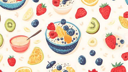 Colorful Fruit and Oatmeal Breakfast Bowls