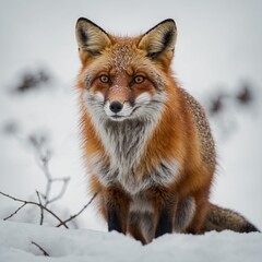 Fototapeta premium A fox looking directly at the viewer on a white background.