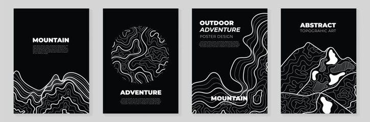 Abstract Topography line poster vector set. Mountain terrain map background with abstract shape line texture. Design illustration for wall art, fabric, packaging, web, banner, wallpaper, card. 
