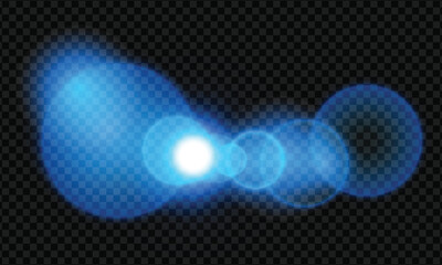 Blue lens flare light effect on transparent background. sparkle stars bright glowing.vector illustration