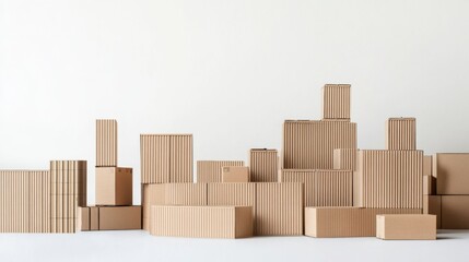 Collection of Various Brown Cardboard Boxes Arranged in a Creative Layout on a Minimalist Background for Packaging and Shipping Purposes