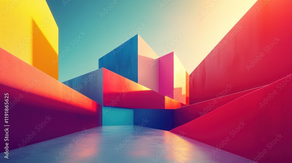 Poster abstract colorful geometric architecture.