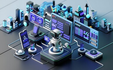 Robot controlling futuristic city tech