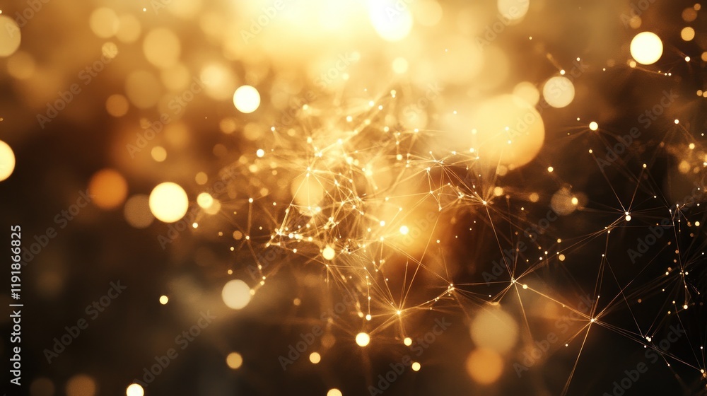 Aufkleber golden abstract background with bokeh lights and network connections.