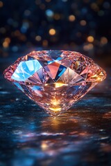 Fototapeta premium Large, brilliant diamond, sparkling, dark background.