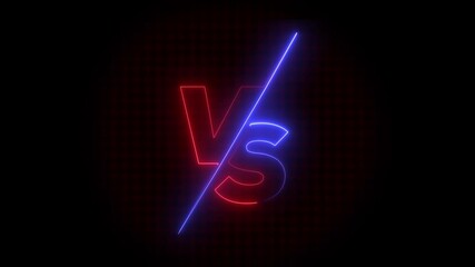 VS versus bars neon animated versus vs bars neon multiplayer co op team with smoky black background ,Animation of glowing neon versus text .neon lines and black background.