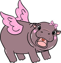 Happy Valentine Cupid Pygmy Hippo hand drawn doodle
