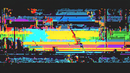 vibrant digital glitch image featuring colorful pixelated patterns and abstract shapes, evoking sense of chaos and creativity