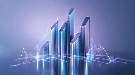 Fototapeta premium Abstract 3D rendering of glowing bar graphs with futuristic design, showcasing growth and data analysis. vibrant colors and sleek lines create dynamic visual impact